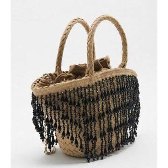 NWOT Zara mini woven beaded fringe bag - Picture 2 of 9
